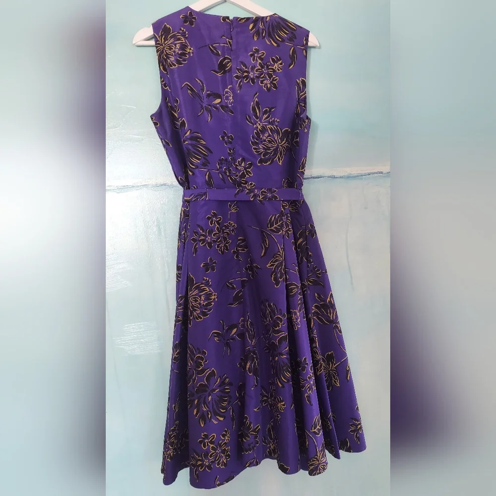 □$1,200 OSCAR DE LA RENTA NEW BEAUTIFUL PURPLE FLORAL MIDI DRESS US 12 L - Picture 3 of 10